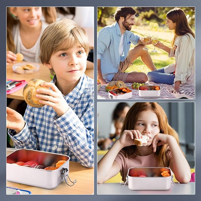 Umigy 4 Pcs Stainless Steel Food Containers 1000 ml Metal Bento Lunch Box Stainless Steel Food Storage Containers, Lockable Clips to Leak Proof, Reusable Dishwasher Snack Boxes for Work