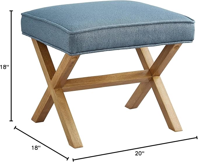 Amazon Basics Small Ottoman Foot Rest, Mid-Century Modern X Square Upholstered Fabric Stool for Living Room, Bedroom, Entryway, Extra Seating, 20"W x 18"D x 18"H, Indigo Blue
