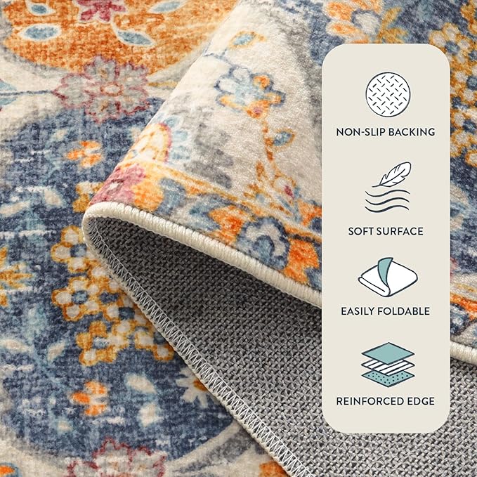 Lahome Moroccan Trellis Hallway Rug, 2x5 Washable Runner Rug Non Slip Kitchen Runners for Hallways, Ultra-Thin Vintage Carpet for Bedroom Bathroom Entryway, Cream/Multi