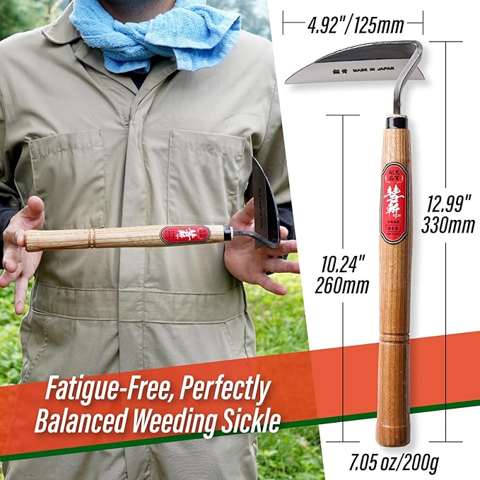 SUIZAN Nejiri Kama Weeding Sickle 13" - Professional Japanese Hand Weed Puller Garden Hoe Gardening Tools