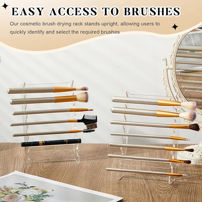 Geelin 2 Pcs Acrylic Makeup Brush Holder for Vanity Brushes Dryer Rack Pen Stand Display for Makeup Artist Nail Brushes Paintbrushes