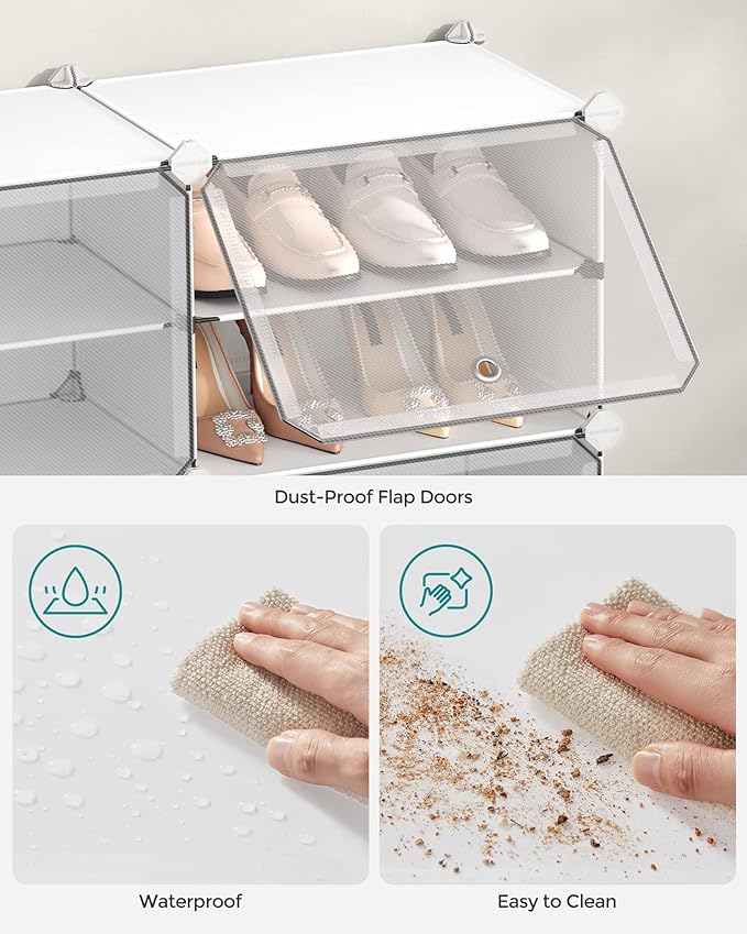 SONGMICS Shoe Rack Organizer, 10-Tier Shoe Storage Cabinet for Closet and Entryway, Holds 40 Pairs of Shoes, Adjustable, Cloud White and Trasparent ULPC035W01