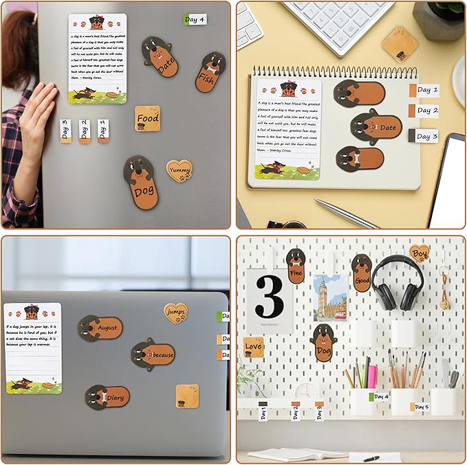 Xqumoi I Just Really Like Dachshund Sticky Notes Set, 550 Sheets Cute Cartoon Dachshund Self-Stick Notes Pads Animal Divider Tabs Bundle Writing Memo Pads Back to School Office Supplies Small Gift