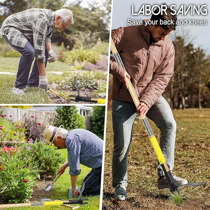 Weed Puller Tool with Long Handle,44'' Heavy Duty 4-Claw Stand Up Garden Weeding Tool-Double Weeding Technique,Weed Remover Tool That not Body Bending(Ergonomic)