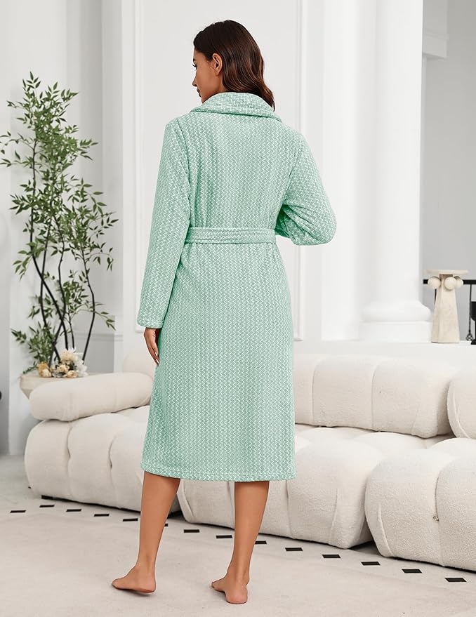 Ekouaer Women's Robe Plush Soft Long Bathrobe Cozy Warm Shawl Collar Spa Robe with Pockets
