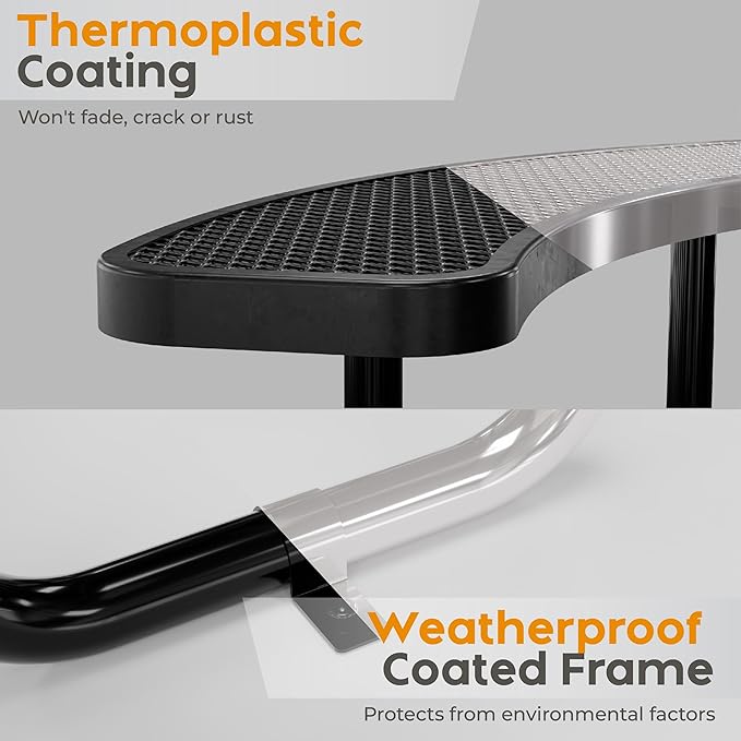 Metal Picnic Tables for Outdoors with Umbrella Hole - Coated Steel Heavy Duty Commercial Grade Furniture Set with Adjustable Seats (Black, 38 in, Round, Expanded Steel)