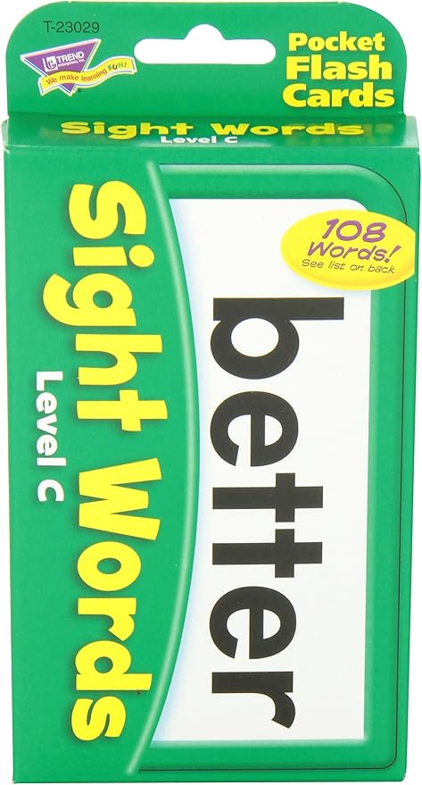 Trend Enterprises: Sight Words Level C Pocket Flash Cards, Great for Skill Building and Test Prep, 56 Two-Sided Cards Included, 108 Commonly-Used Words, for Ages 6 and Up