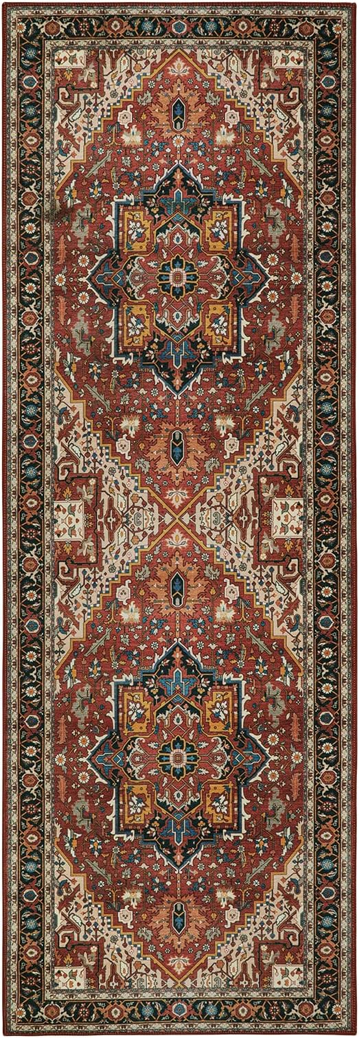Moynesa Ultra-Thin Washable Runner Rug - 2x6 Non-Slip Hallway Runner Rug Laundry Room Mat, Vintage Stain Resistance Low Pile Bedroom Carpet Runner for Kitchen Entryway Indoor Bathroom Floor, Brown