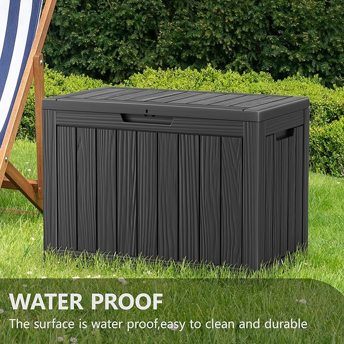 Vixzen 46 Gallon Resin Deck Box, Lockable Outdoor Storage Box for Patio Cushions Storage Furniture,Garden Tools, Pool Supplies, Weatherproof and UV Resistant,Black