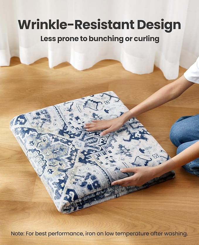 AMADA HOMEFURNISHING 8x10 Area Rugs, Low-Profile Large Washable Area Rug with Non-Slip Backing & Durable Edge Binding, Vintage Rugs for Living Room, Bedroom, Dinning Room
