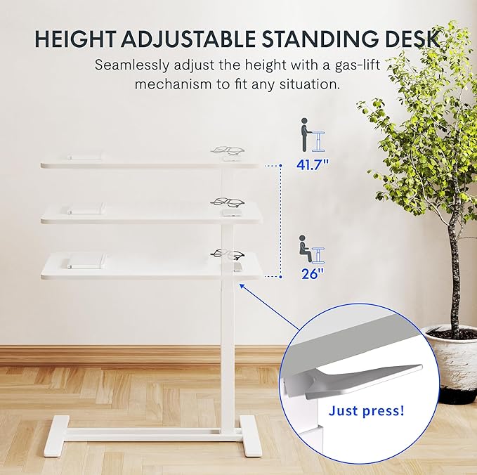 FLEXISPOT Adjustable C Table with Wheels, Mobile Snack Side End Table Sofa Couch Bedside Table Laptop Rolling Cart TV Tray Night Stand Small Space Side Table,(31.5" W x 17.7" D,White)