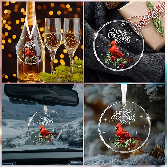 Cardinal Christmas Ornaments 2025 - Christmas Tree Decoration Glass Ornaments - Red Cardinal Decor Glass Ornament, Christmas Birthday Gifts for Women Men, Sympathy Gifts for Loss of Loved One