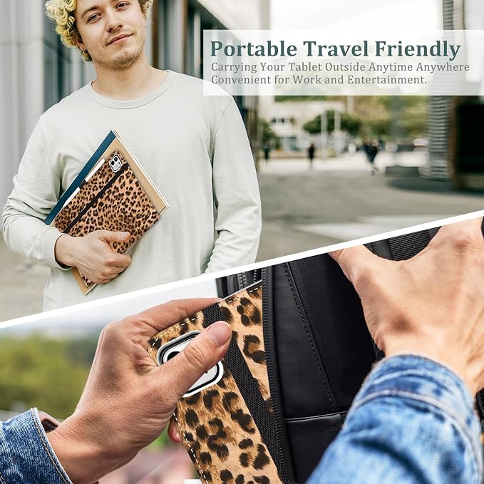 Lokigo iPad Pro 11 Inch Case M5/M4 Brown Leopard Print | Protective Folio Smart Stand Cover for Girls Women Build with Pencil Holder/Hand Strap/Pocket Auto Wake/Sleep