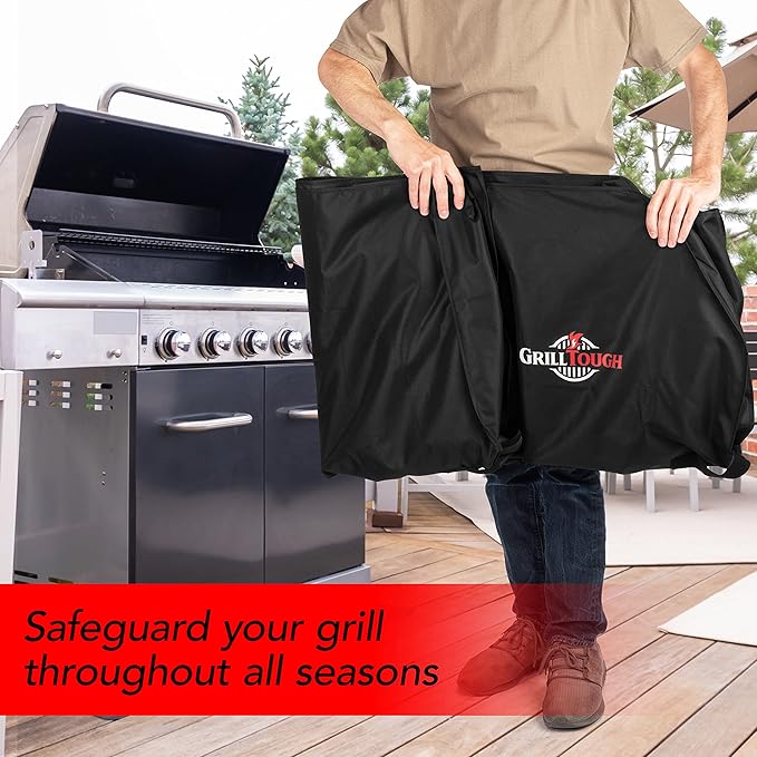 GrillTough Heavy Duty BBQ Grill Cover for Outdoor Grill, 30 Inch – Waterproof, Weather Resistant, UV & Fade Resistant with Adjustable Straps – Gas Grill Cover for Weber, Genesis, Charbroil, etc. Black