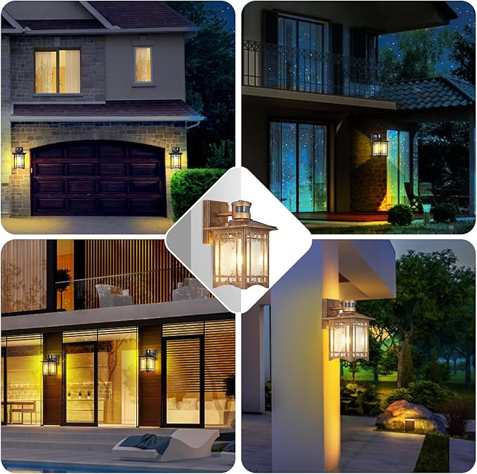XANGQAN Brown Motion Sensor Outdoor Lights Wall Mount - Dusk to Dawn Exterior Light Fixture for Outside House Porch Patio Garage - Waterproof Lantern with Yard Front Motion Detector