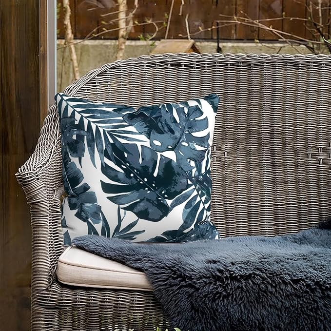 Outdoor Throw Pillow Covers 16x16 Inch, Square Patio Pillow Cases Pack of 2, Modern Decorative Back Cushion Covers for Patio Furniture Garden Couch Farmhouse, Palm Blue