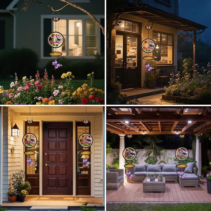 Butterfly Solar Lantern Outdoor Waterproof Welcome Sign lamp Birthday Gifts for Women Mom Outside Hanging Lights Decor for Garden Yard Patio Backyard Porch