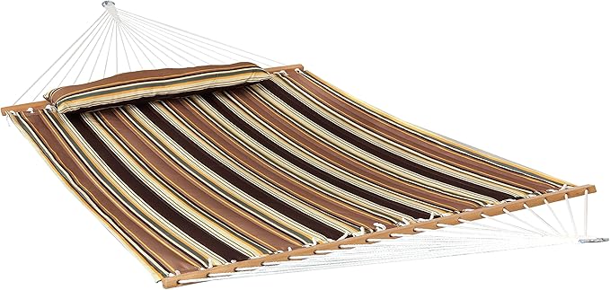 Sunnydaze Quilted Outdoor Hammock with Spreader Bars - Heavy-Duty 450-Pound Capacity Double Hammock for Outside - Sandy Beach