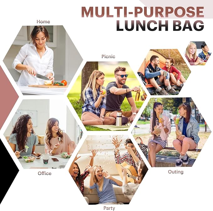 Lunch Bag for Women & Men Adult Insulated Lunch Box, Small Leakproof Cooler Food Lunch Containers Reusable High Capacity Lunch Tote Bags for Work, Travel, Outdoor (Black Panther)