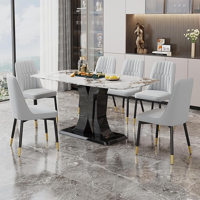Dining Chairs Set of 8,Modern Dining Chairs, Equipped with PU Leather Backrest Cushions and Black Metal Legs, Suitable for Restaurants, Kitchens, and Bedrooms Dining Room Chairs