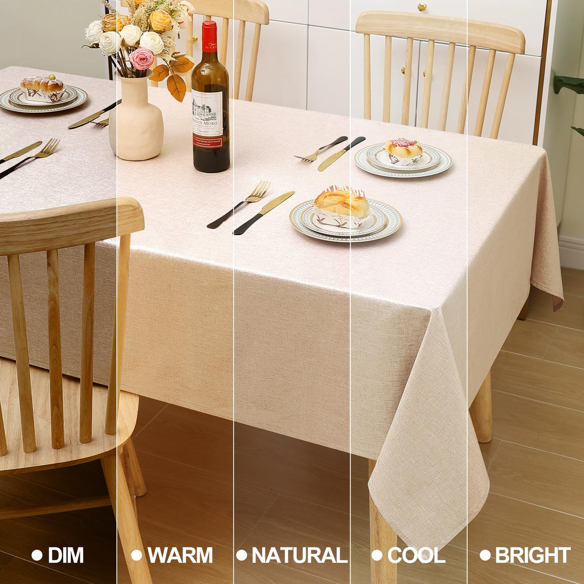 Smiry Rectangle Faux Champagne Table Cloth, Waterproof Burlap Fabric Tablecloth, Washable Decorative Farmhouse Table Covers for Kitchen, Dining, Parties, 52x70, Champagne