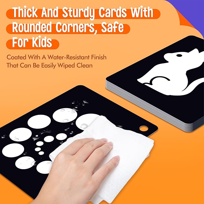 50PCS High Contrast Baby Flashcards, 100 Pages Black & White Visual Stimulus Flash Cards, Brain Development Cards Set Montessori Sensory Toys for Infants Newborn Boy Girl Baby Tummy Time (0-3 Months)