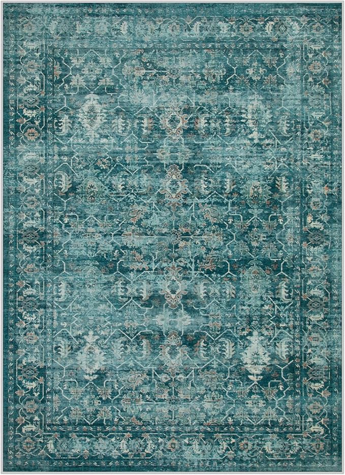 Lahome Vintage 5x7 Washable Blue Rugs for Living Room Bedroom, Soft Dining Room Rugs for Under Table, Non Slip Indoor Throw Carpet for Entryway Kitchen Office (5x7ft,Blue)