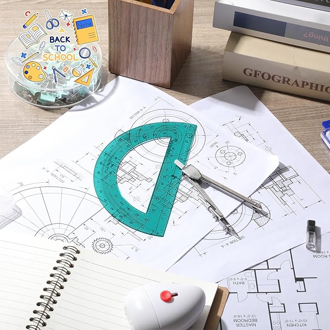EBOOT Student Geometry Math Set, Drawing Compass and 6 Inch Swing Arm Protractor 180 Degree Math Protractor(Turquoise)