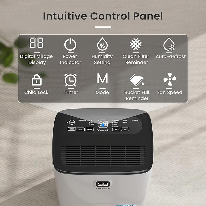 Yaufey 80 Pints Energy Star Dehumidifier for Home, Basement and Large Room up to 5500 Sq. Ft., with Drain Hose, Timer, Intelligent Humidity Control and Large Water Tank