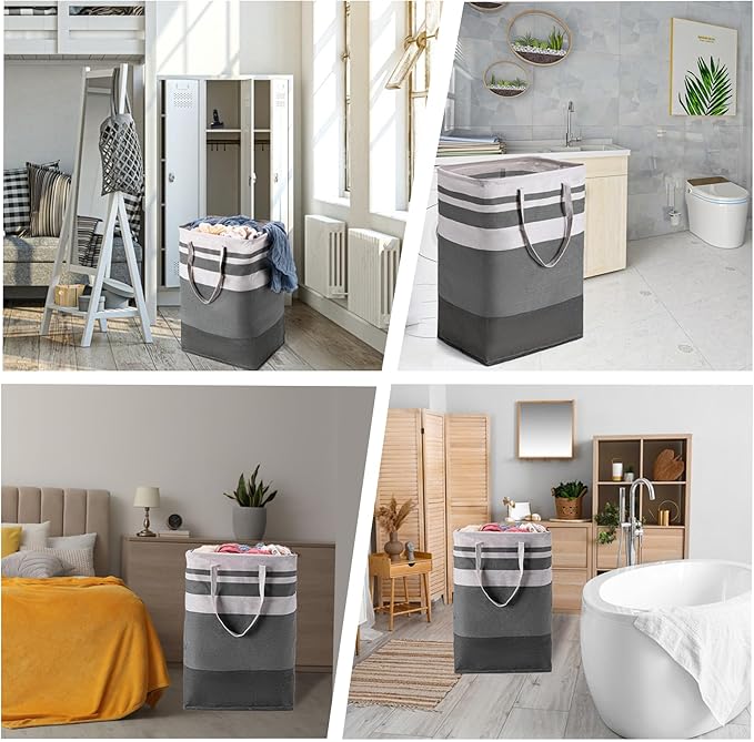 BOOMIBOO 2 Pack Large Laundry Basket,Waterproof Freestanding Laundry Hamper,Collapsible Clothes Basket with Easy Carry Handles in Laundry Room Bathroom Bedroom Dorm,Gradient Grey,75L