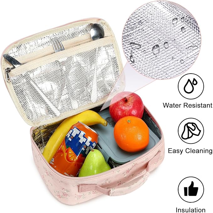 Bluboon Kids Girls Lunch Bag Insulated Lunch Box for school Corduroy Lunch Cooler Organizer School Kids Lunch Tote