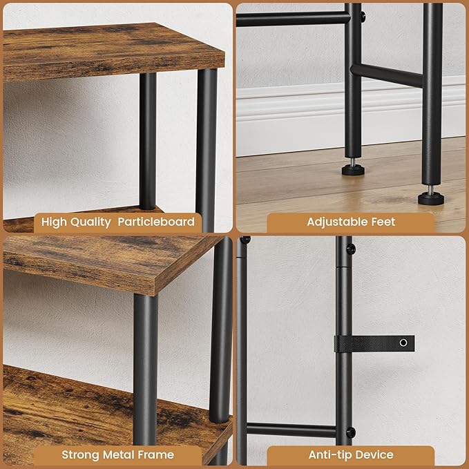 Narrow Console Table Set of 2, Small Entryway Table, 2-Tier Sofa Table with Storage, Skinny Console Tables for Entryway, Hallway, Bedroom, Living Room, Foyer, Rustic Brown