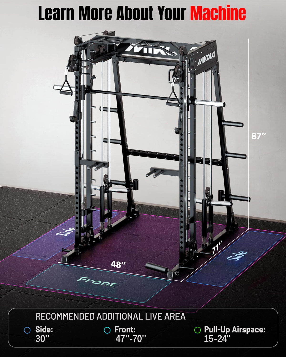 Mikolo Smith Machine, 2200lbs Squat Rack with LAT-Pull Down System & Cable Crossover Machine, Multi-Function Power Cage