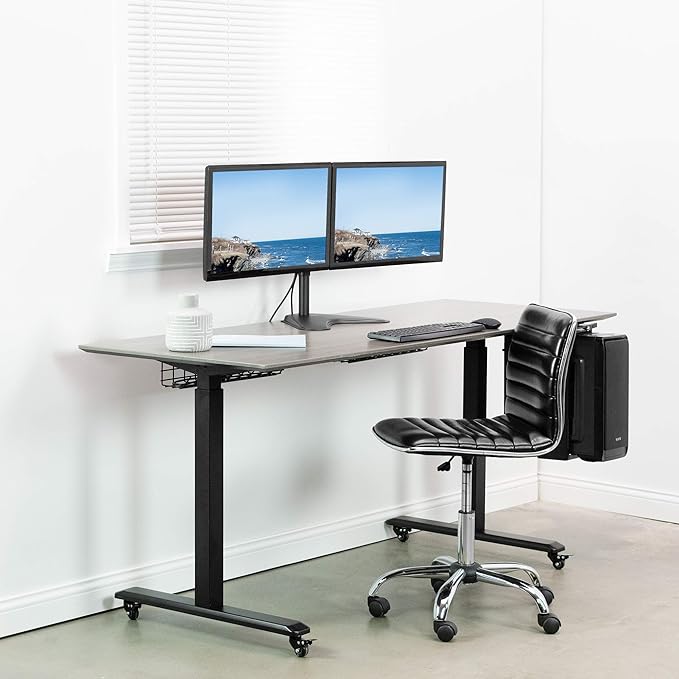 VIVO Dual 13 to 30 inch Monitor Free-Standing Mount, Fully Adjustable Desk Stand, Holds 2 Flat or Curved Display Screens, STAND-V102F