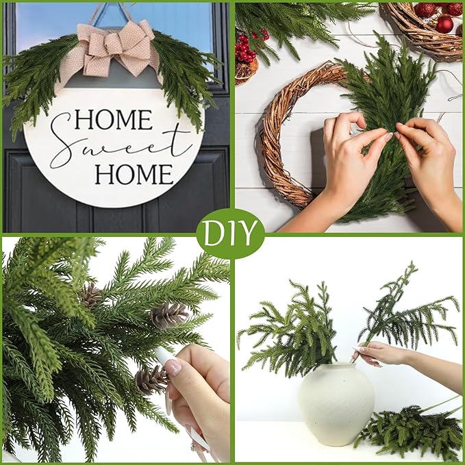 Artgar 30 Pcs Pine Branches - 18 Inch Artificial Green Pine Stem - Real Touch Christmas Greenery Pines Branches for DIY Flower Arrangement Home Indoor Christmas Decor