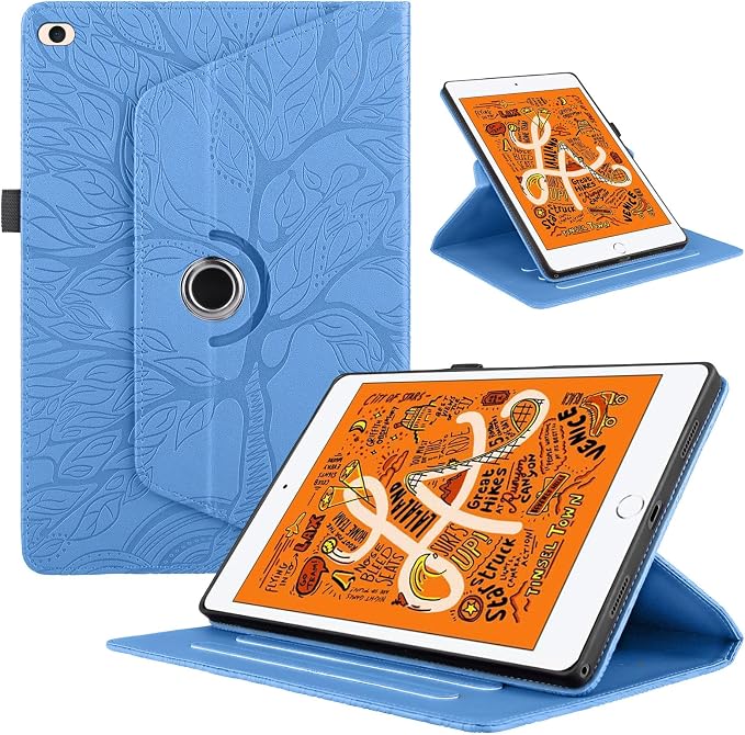 iPad Mini 5 Rotating Case iPad Mini 1/2/3/4/5th Generation Case PU Leather Folio Stand Cover Flip Shell with Pen Holder for Apple iPad Mini 7.9 inch- Black