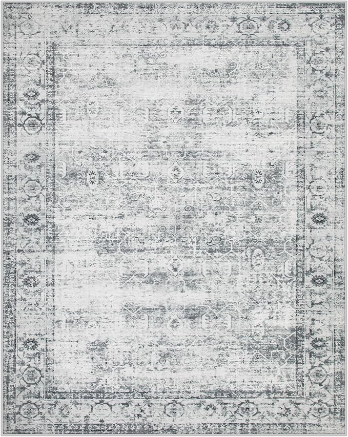 Lahome Vintage 8x10 Washable Grey Rugs for Living Room Bedroom, Boho Dining Room Rugs for Under Table, Soft Non Slip Indoor Throw Carpet for Home Office Playroom (8x10ft,Grey)