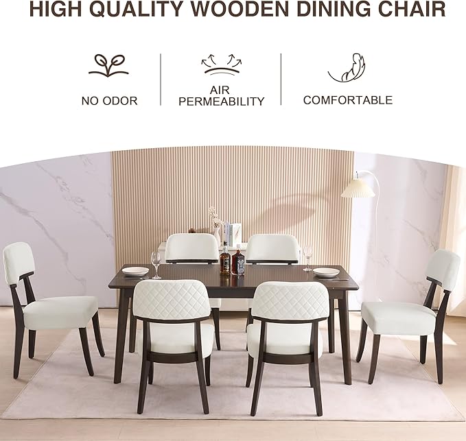 Modern Wood Dining Chairs Set of 2, Velvet Upholstered Kitchen Chairs with Open Curved Backrest & Black Hardwood Legs for Vanity, Living Room, 350 LBS Capacity, White