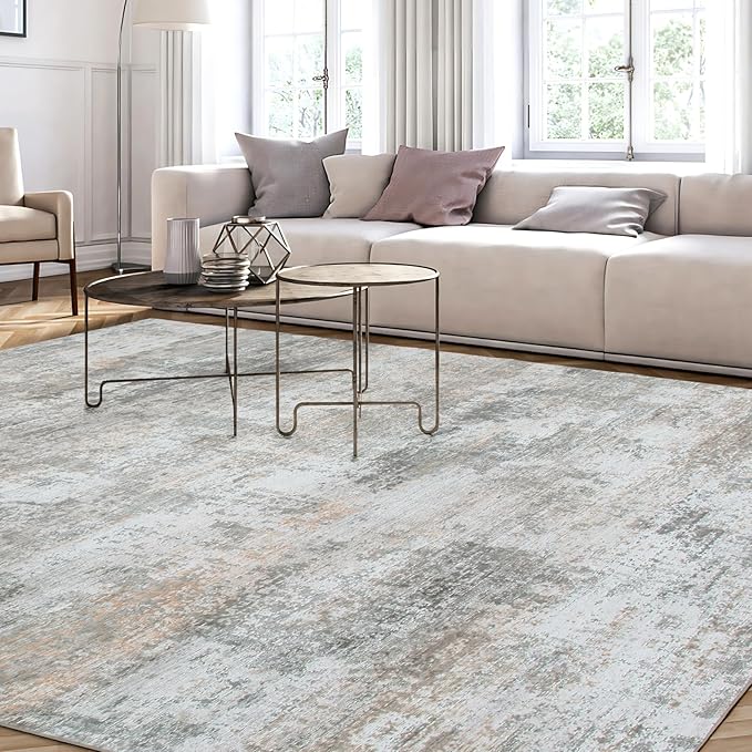 WILLSUN Washable Area Rugs, 8x10 Non-Slip Boho Large Area Rugs for Living Room, Bedroom, Machine Washable Vintage Rug, Indoor Floral Print Carpet for Home Decor, Kid & Pet Friendly Mat