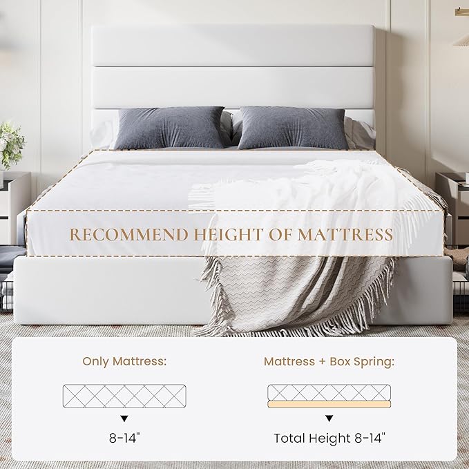 SHA CERLIN Full Size Platform Bed Frame with 4 Storage Drawers, Velvet Upholstered Headboard, Mattress Foundation with Wooden Slats Support, No Box Spring Needed, Easy Assembly, White