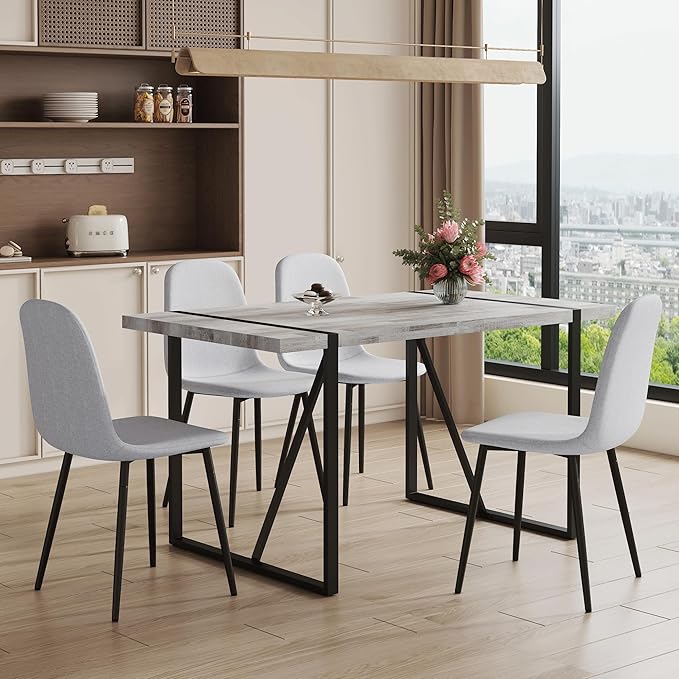 Dining Table Chairs Set for 4, Modern Rectangular Dining Room Table Set Upholstered Dining Chairs 55" Dinner Table Set for Kitchen (Grey Table & Grey2 Chairs, 55 inch Table + 4 Chairs)