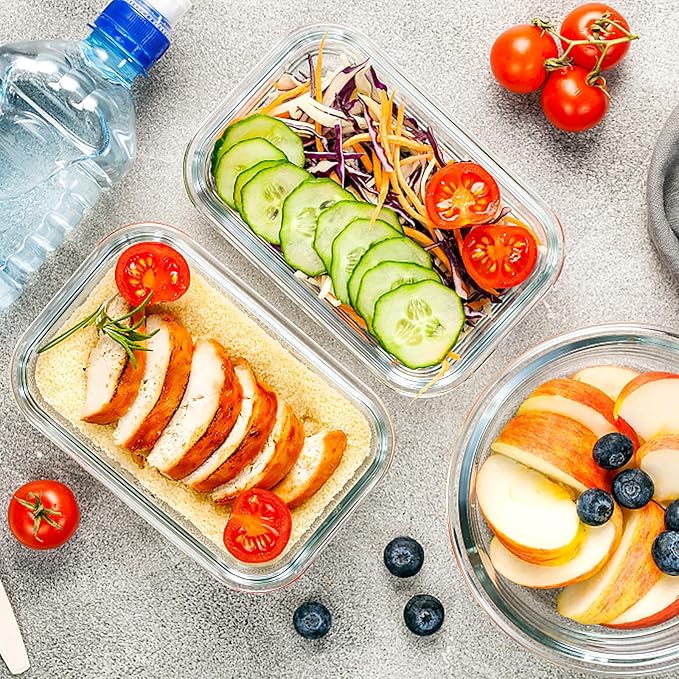 VERONES 10Pack Glass Meal Prep Containers, Airtight Glass Lunch Containers,Stackable Glass Food Storage Containers Set with Lids,Exclusive of BPA, for Microwave,Oven, Freezer&Dishwasher Friendly,Red
