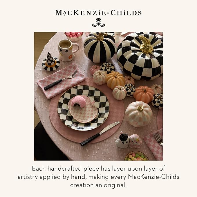 MACKENZIE-CHILDS Pumpkin, Resin Halloween and Fall Decor, Mini, Pink-and-White Rosy Check