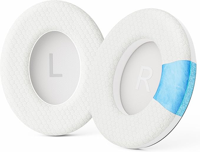 Cooling Gel Headphones Replacement Ear Pads for Bose Quiet Comfort QC35, Mesh Soccer Net Fabric Breathable Sports Fabric, Extra Thick & Cooler for Longer, Softer Memory Foam - White