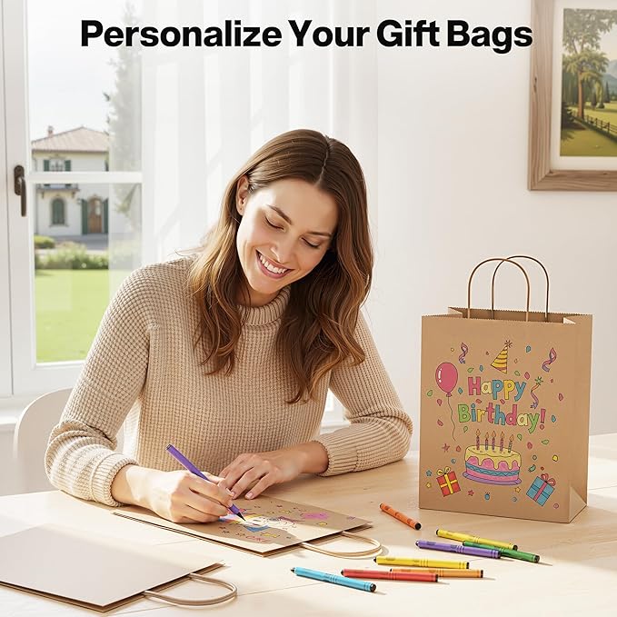Simple Deluxe Value Pack of 150 Kraft Paper Bags with Handles (10x5x13 Inch) - Made in USA from 90GSM 100% Recycled Paper for Retail, Bulk Savings for Retail, Stores & Gift Packaging