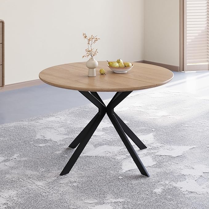 46.4" Round Dining Table Set with 4 Chairs, Modern Dining Set with Comfortable PU Leather Chairs, Sturdy MDF Table with X-Shaped Base, Easy Assembly, Ideal for Dining Room or Kitchen