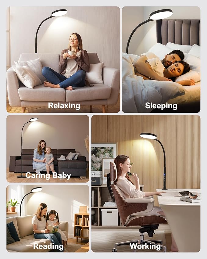 Light Therapy Lamp 11000 Lux, Full Spectrum LED UV-Free Sunlight Lamp with 10 Adjustable Brightness & 5 Color Temperatures, 3 in 1 Light Therapy Floor Lamp for Home Office, Black