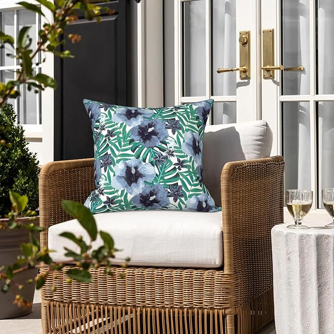 LVTXIII Outdoor Throw Pillows, Decorative Throw Pillows with Inserts, 20"x20" Square Pillows for Bed, Couch, Sofa and Patio Furniture, Set of 2, Blue Salmone Tropical