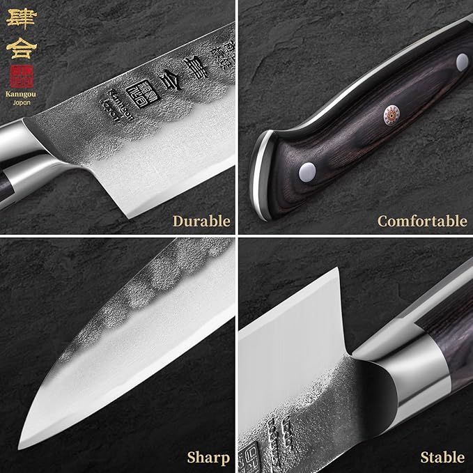 kanngou 240mm Gyuto Knife, 9.5 Inch Japanese Chef Knife with AUS-8 Alloy Steel, Black Forged Japanese Carving Knives for Meat with Full-Tang Pakkawood Hanle, Premium Box for Husband, Dad