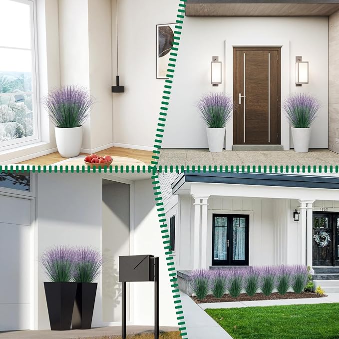 100Pcs Artificial Grass Plants, Faux Shrubs Wheat Grass, Artificial Tall Fake Plants for Outdoor Decor, Greenery Stems Weed for Room Indoor Home Decor(Green Purple Tail)